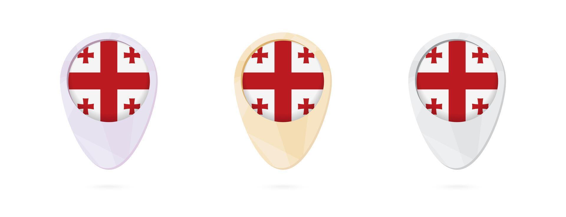 Map markers with flag of Georgia, 3 color versions. vector