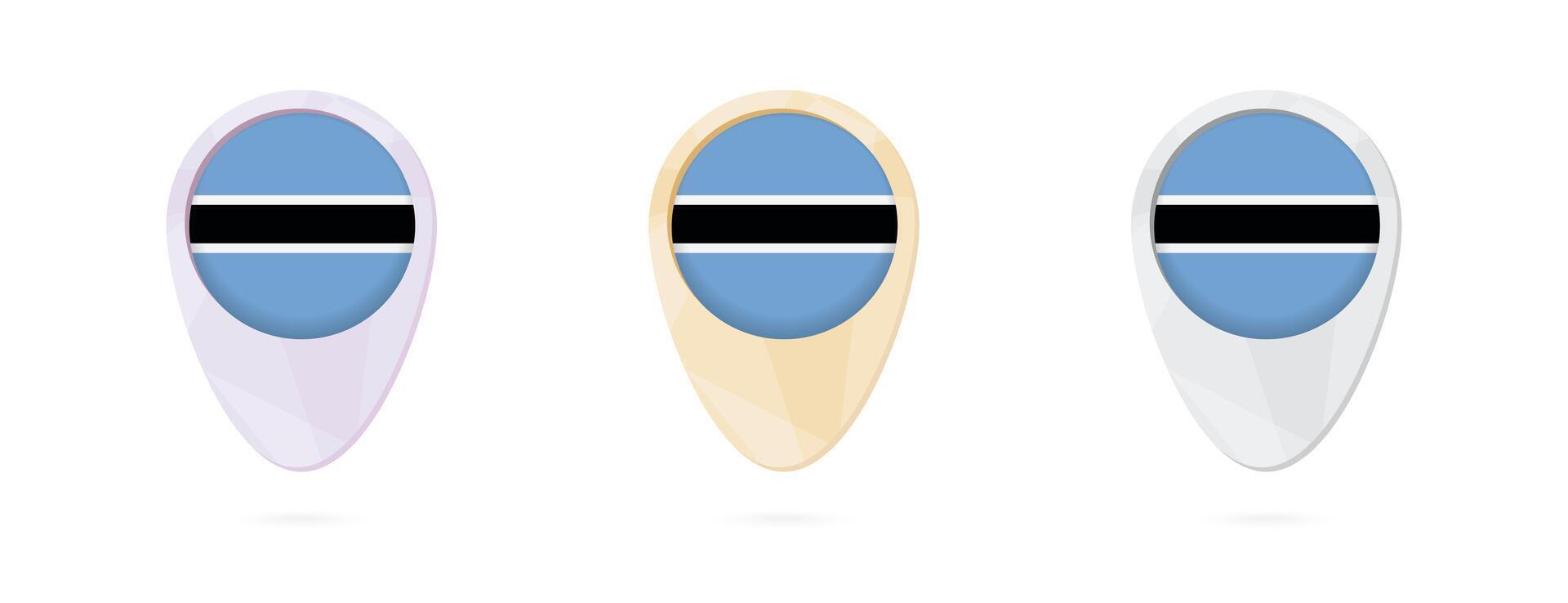 Map markers with flag of Botswana, 3 color versions. vector