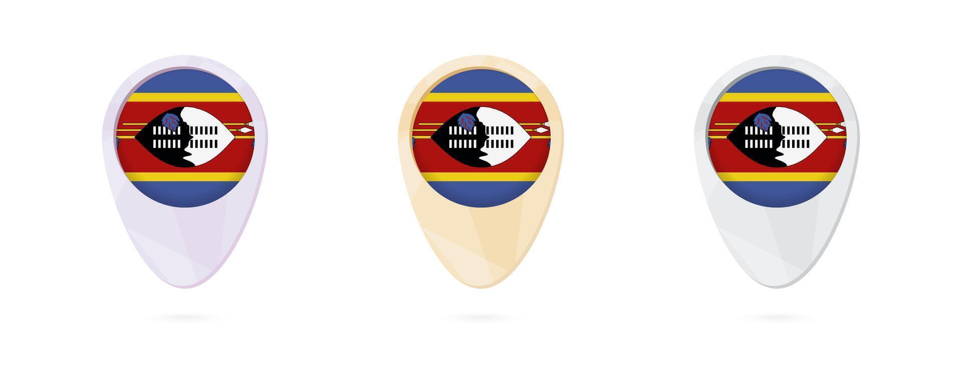 Map markers with flag of Swaziland, 3 color versions. vector