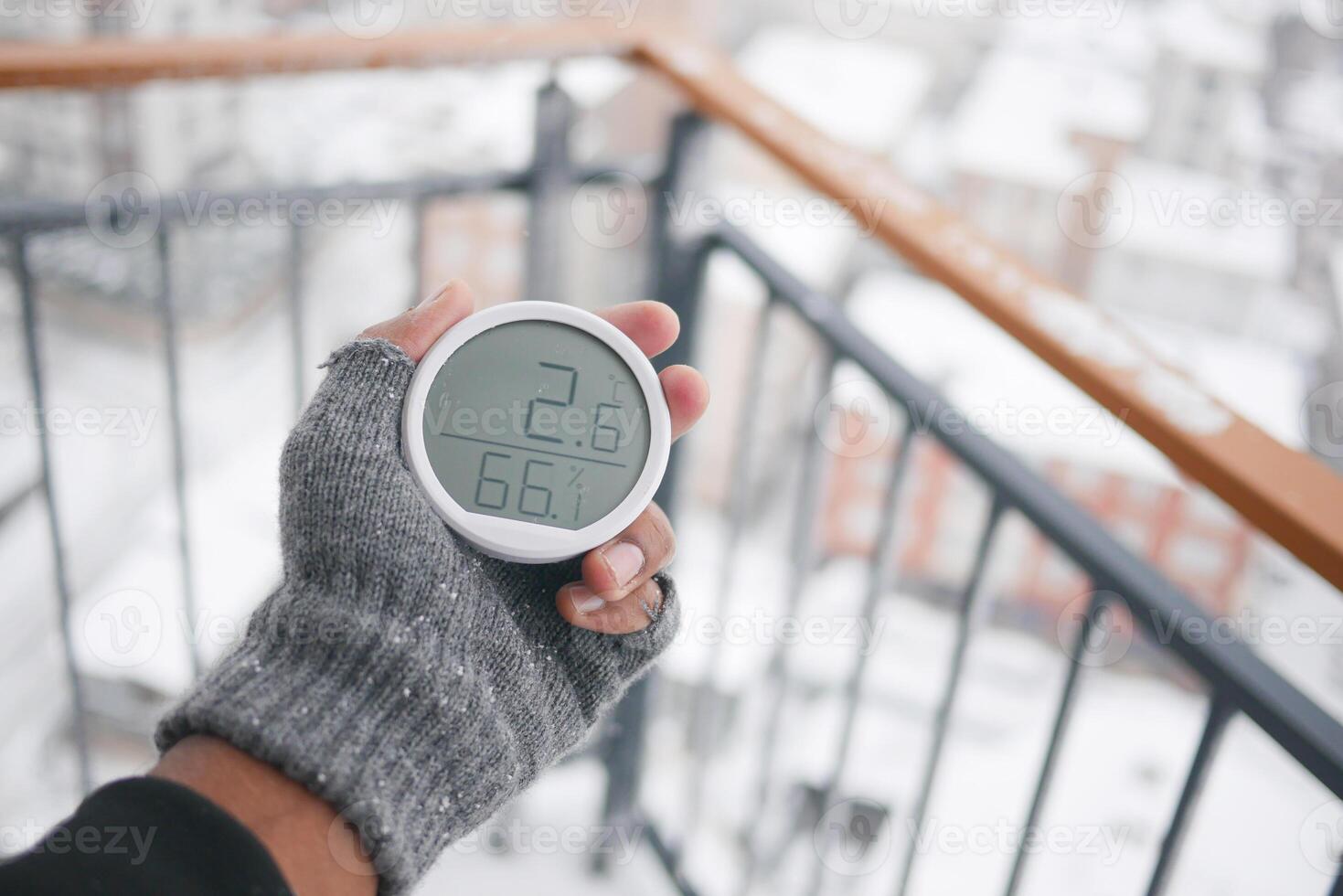 Measuring temperature and humidity on a snowy day photo