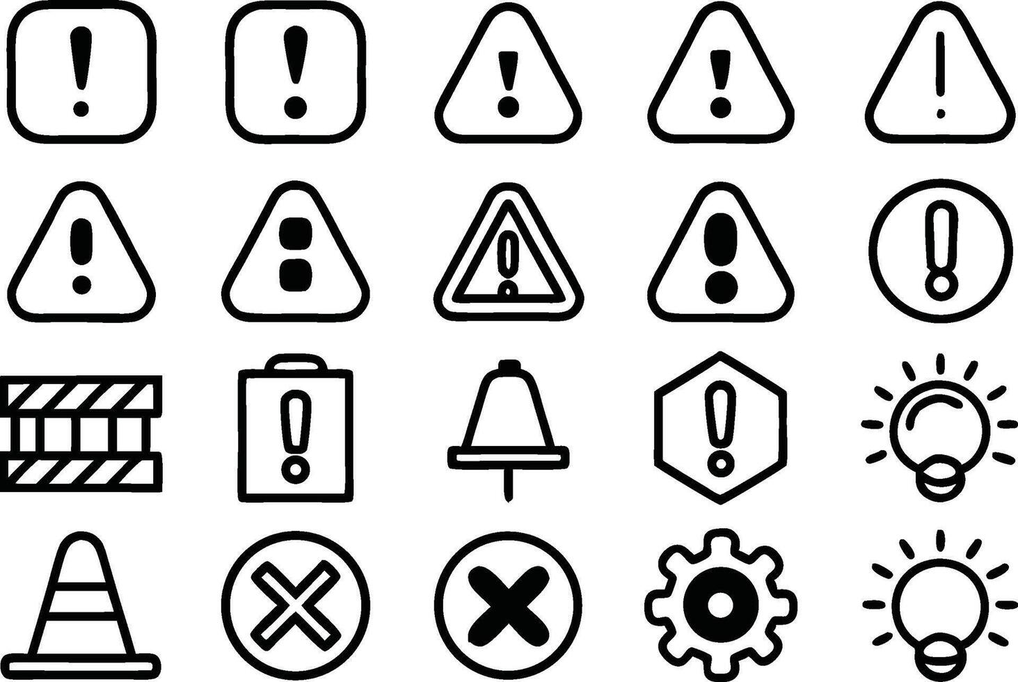 Various types of warning icons on a white background vector