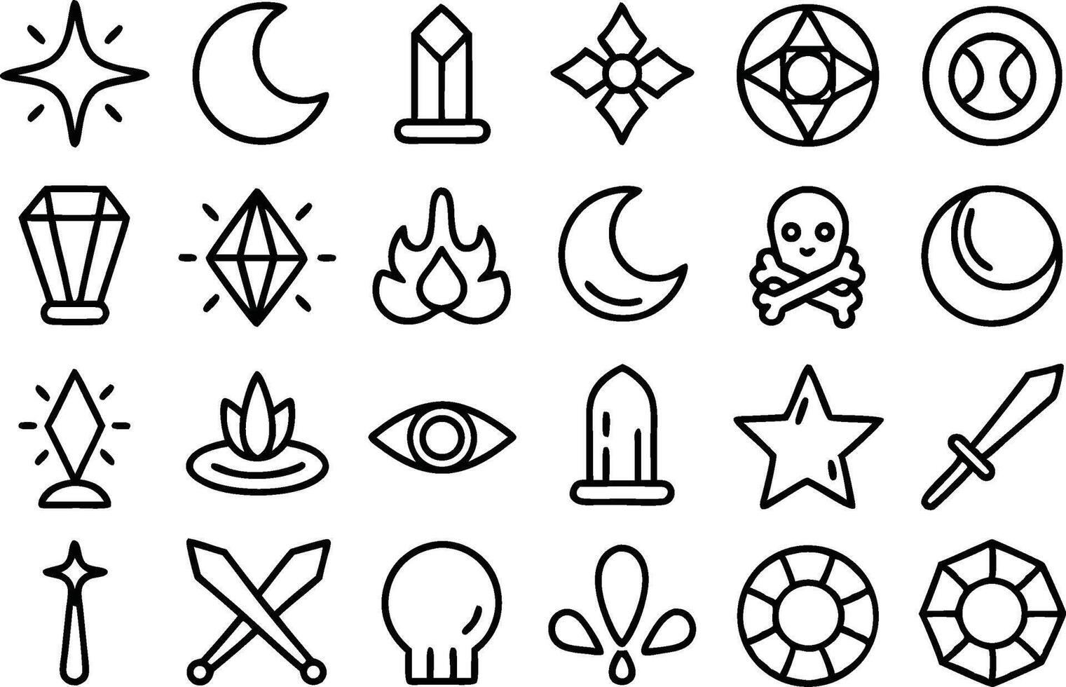 A set of black and white icons for a magic item vector
