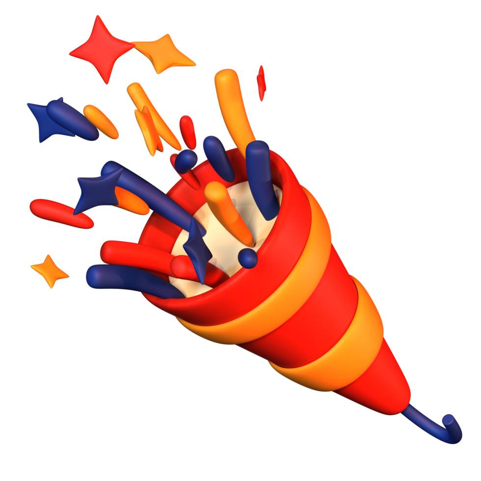 A colorful cone with stars and fireworks png