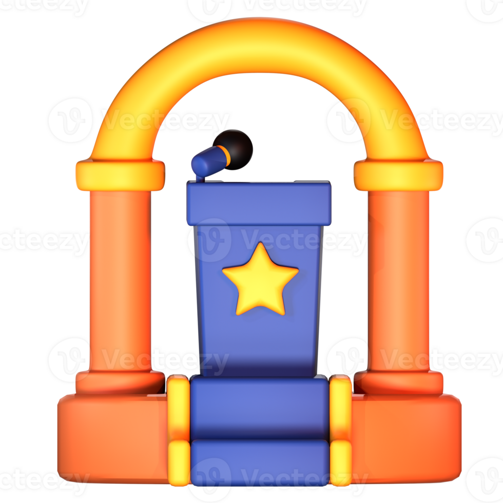 An inflatable stage with a microphone and star png