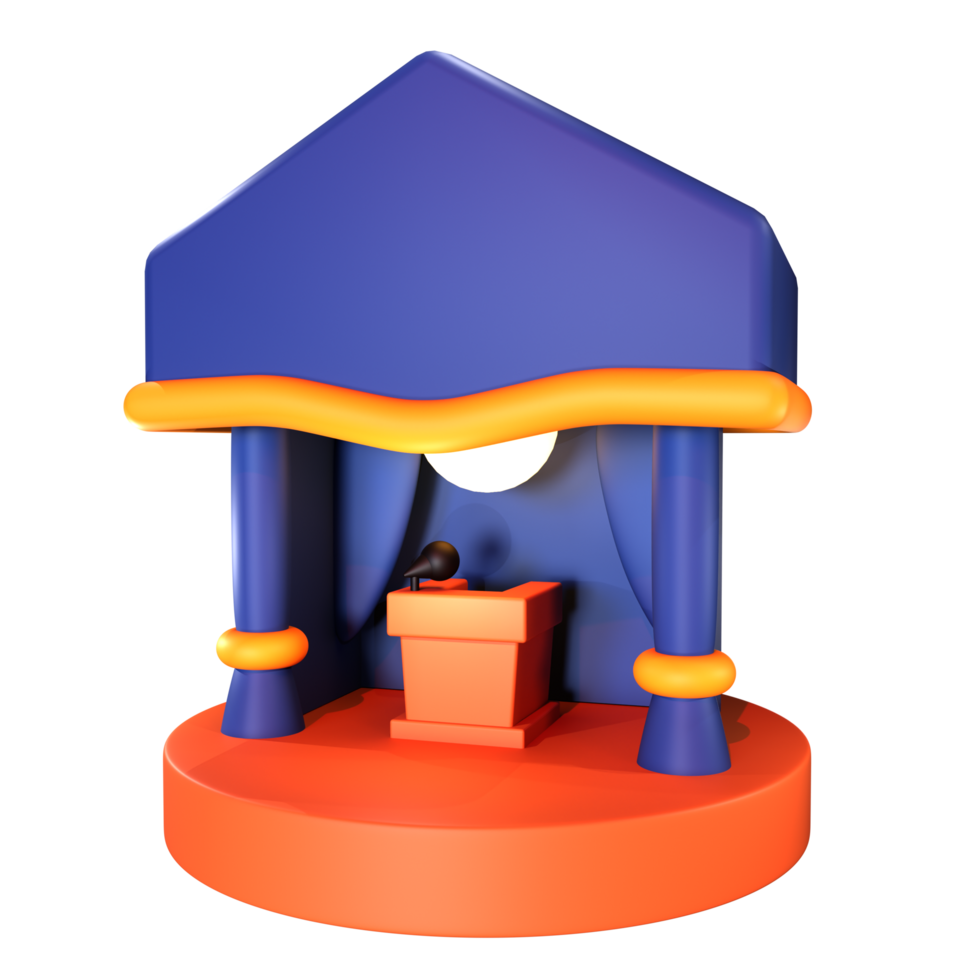 A blue and orange stage with a podium png