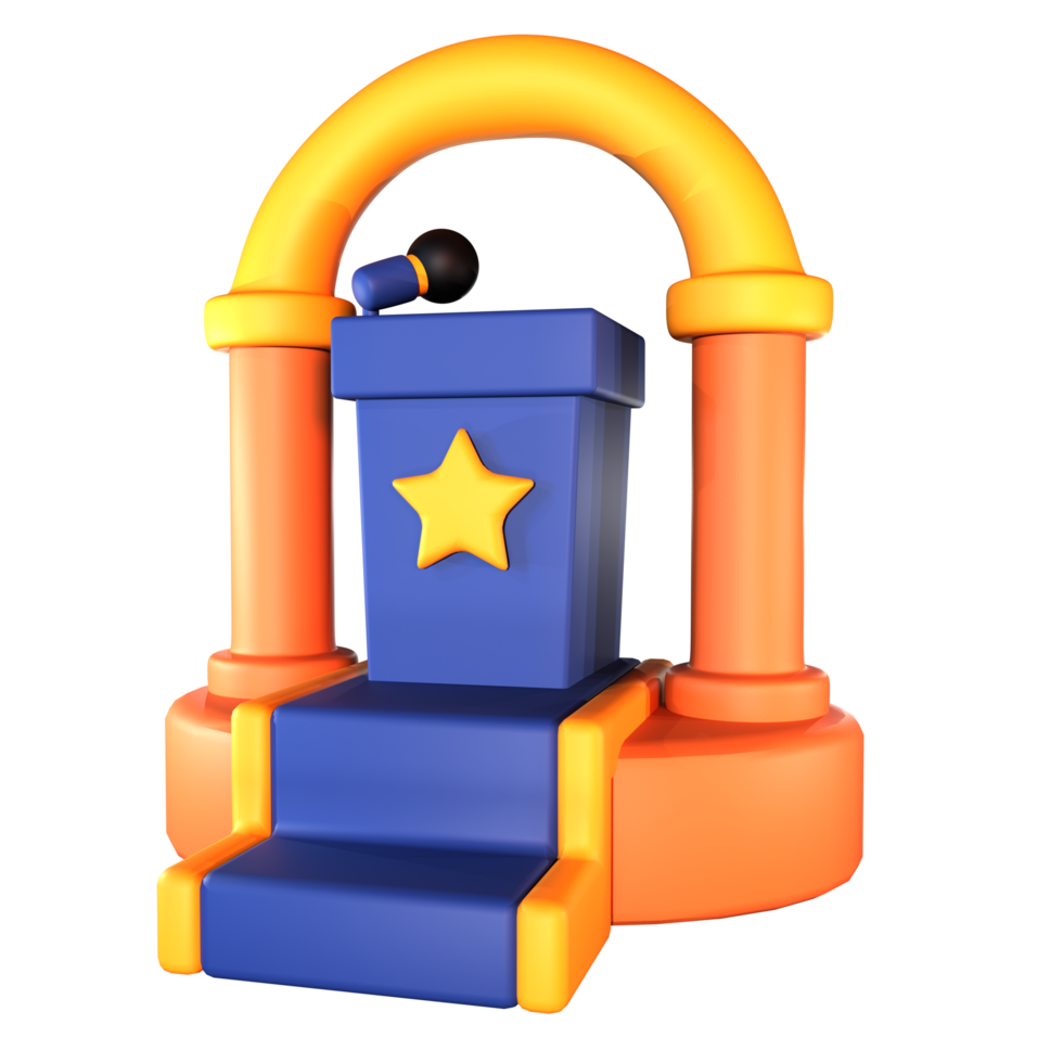 A blue and orange inflatable podium with a star on top png