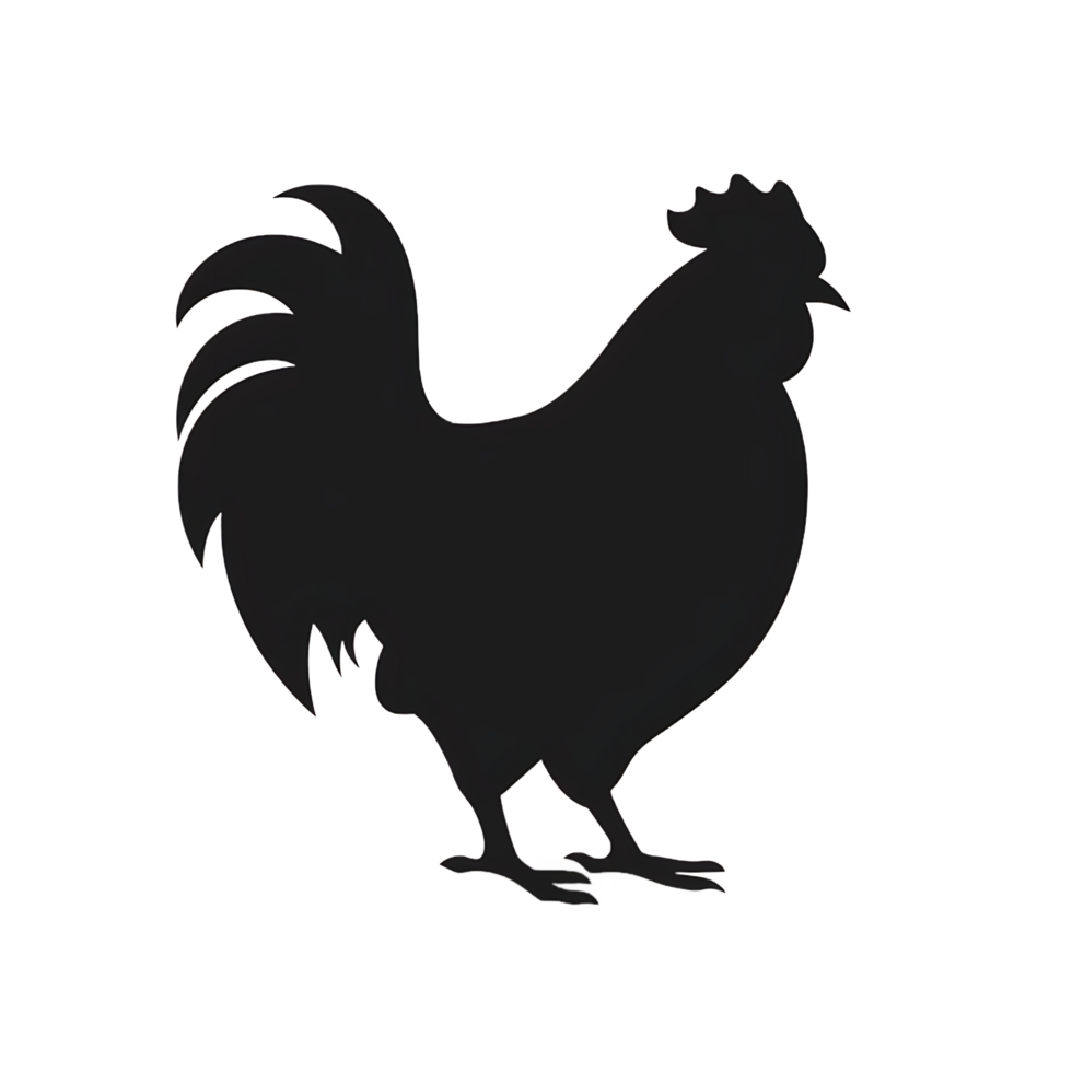 Black Rooster Silhouette Standing on Transparent Background png