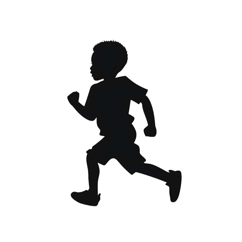 Silhouette of a Young Boy Running in Motion with Dynamic Posture and Energetic Mood png