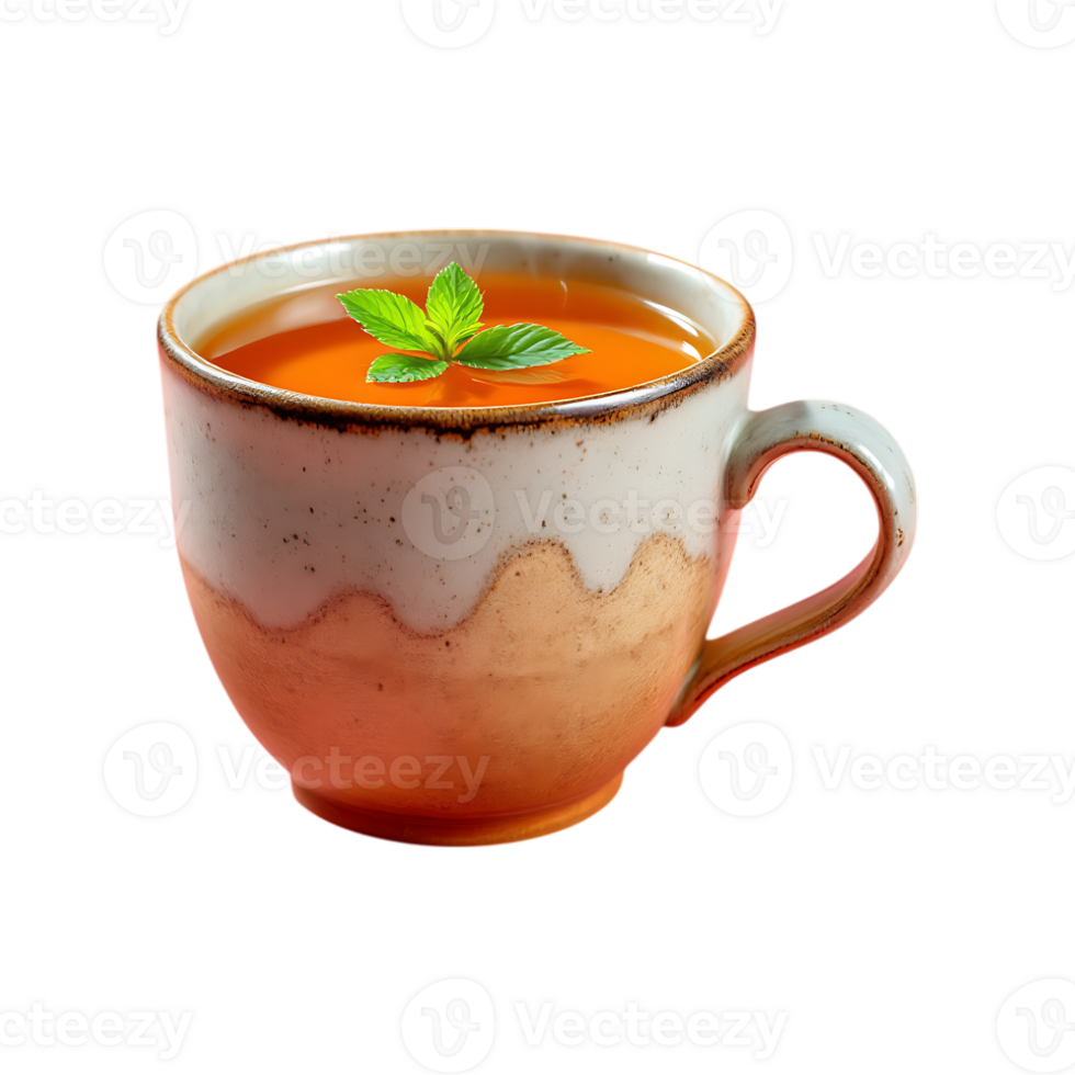 A cup of tea with mint leaves. png