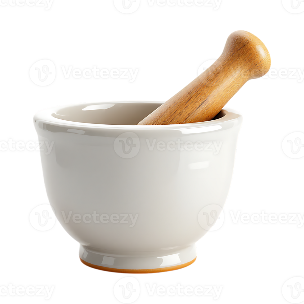 White ceramic mortar and pestle png