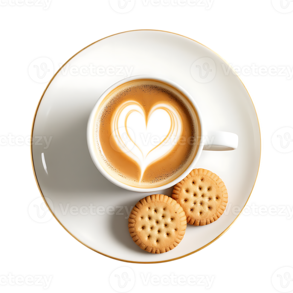 Latte art coffee cup with biscuits png