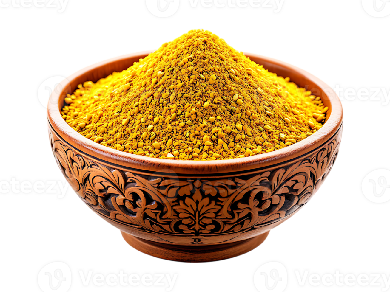 Turmeric powder in a rustic bowl. png