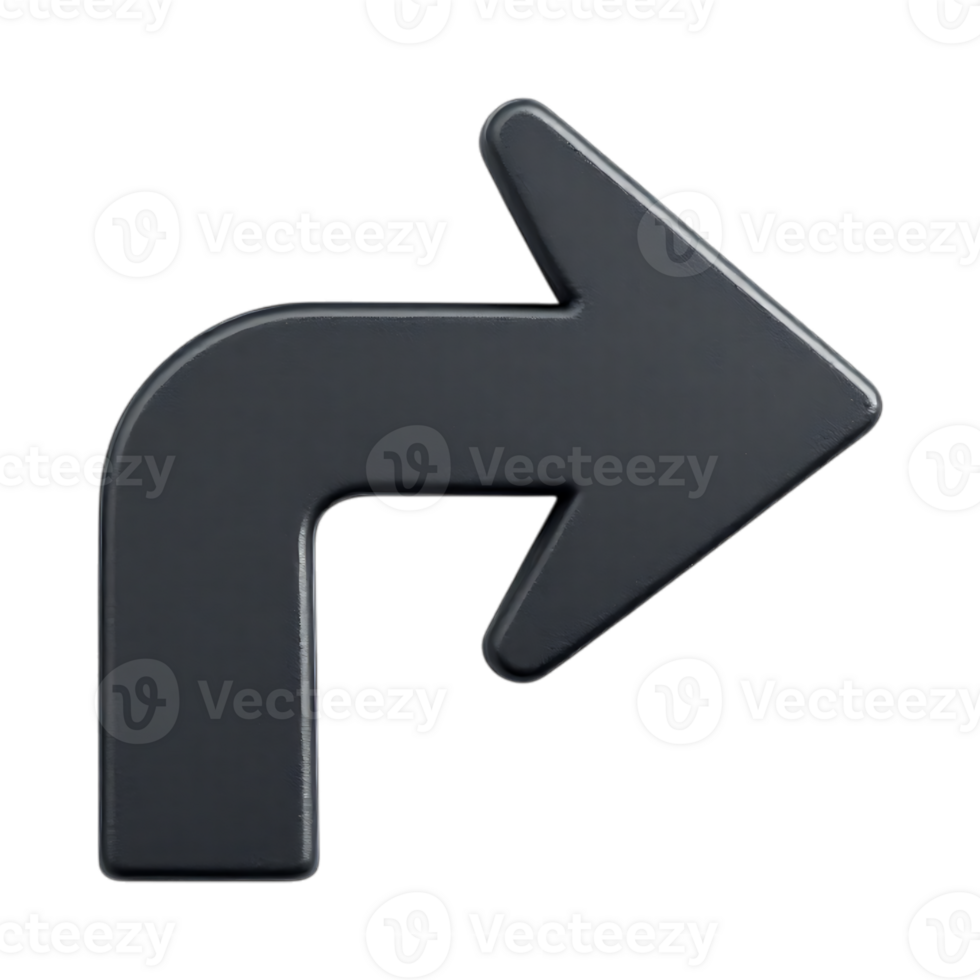 Dark gray 3D arrow pointing right, turn, direction png
