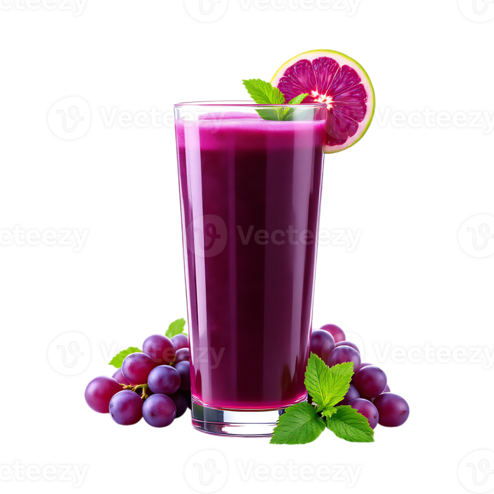 Refreshing grape juice in a glass with grapes and mint. png