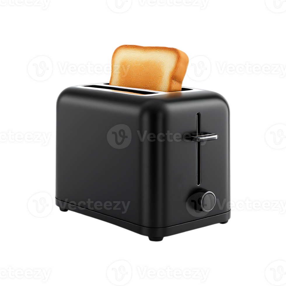 Black toaster with a slice of toasted bread popping up. png