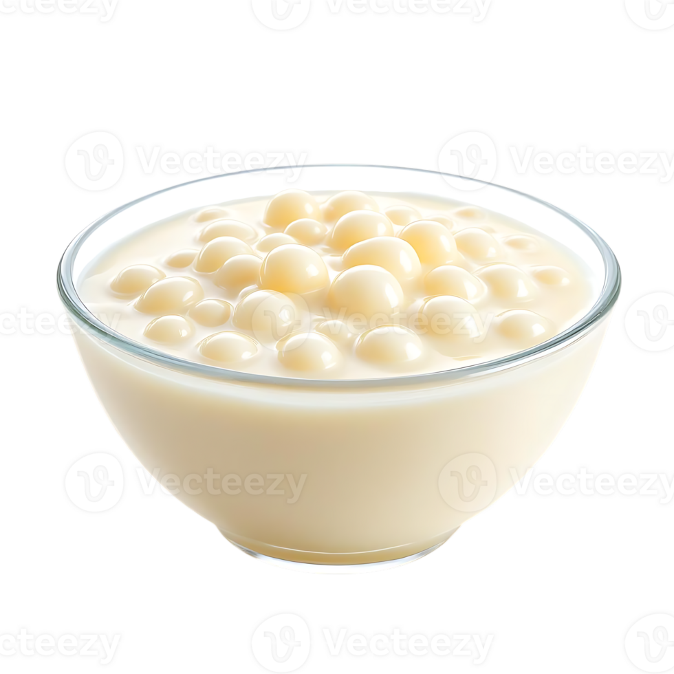 Close up of a bowl of creamy tapioca pearls. png