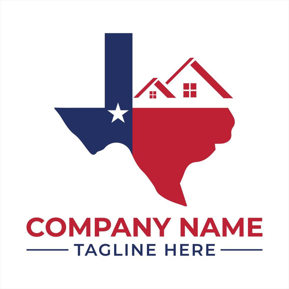 Texas Real Estate Logo with Lone Star State Theme Houses and Colors Promoting Texan Home and Property Business vector