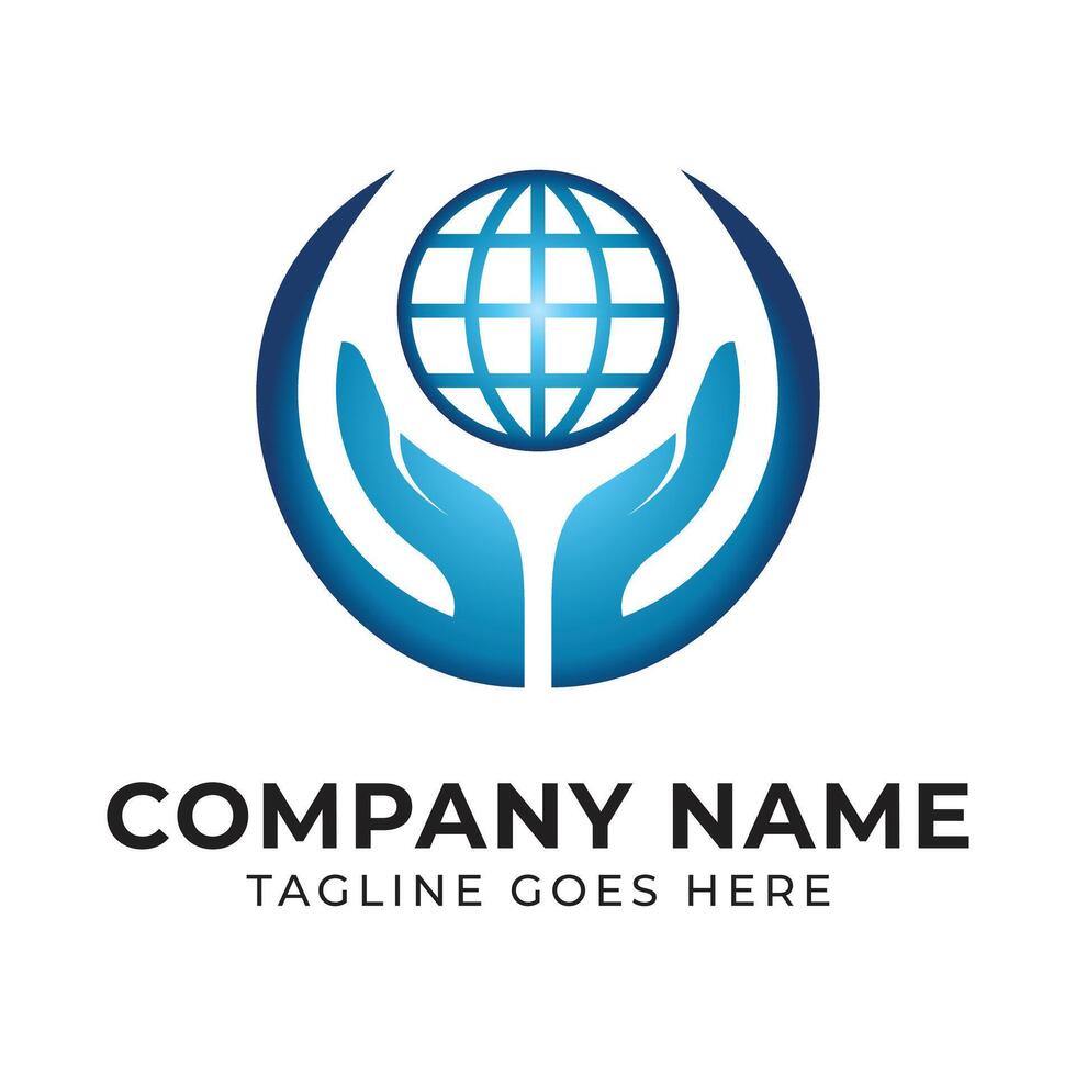 Global Reach and Support Logo Design with Hands and Globe Symbolizing International Collaboration and Caring vector