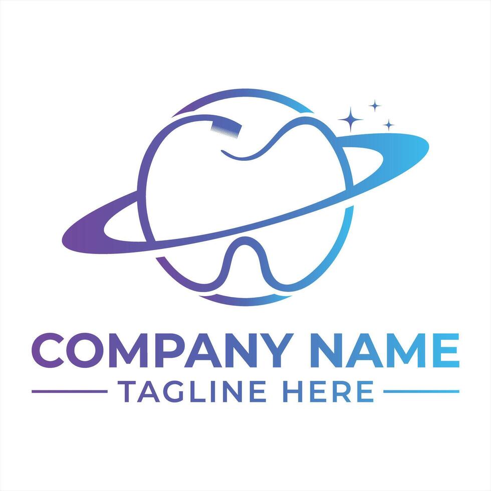 Dental Care Logo with Tooth Surrounded by Orbit and Sparkles Offers Modern and Professional Look Dental Clinic Aesthetics vector