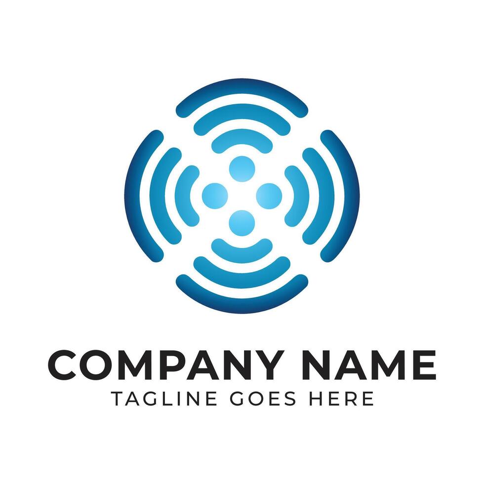 Abstract Blue Circle Logo with Four Dots in the Center and Rounded Shapes Around the Circle vector