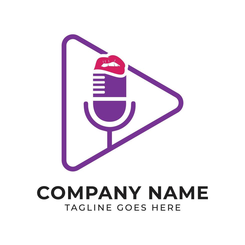Modern Podcast Studio Logo Design featuring Lips and a Play Button, Appealing to a Young Female Audience vector