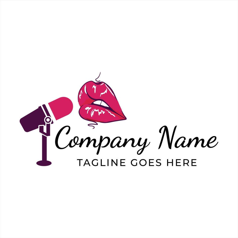 Podcast Show Glamour Feminine Logo Design with Lips and Microphone vector