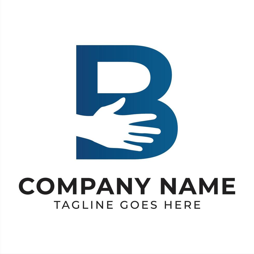 Innovative Logo Featuring Letter B and a Hand Symbolizing Support and Care with a Clean Modern Design and Professional Aesthetic vector