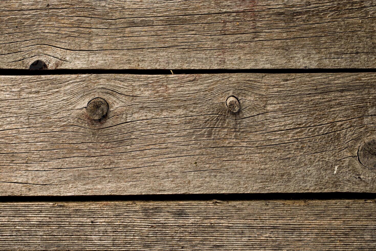 Close-up of weathered wooden planks showing knots and grain photo