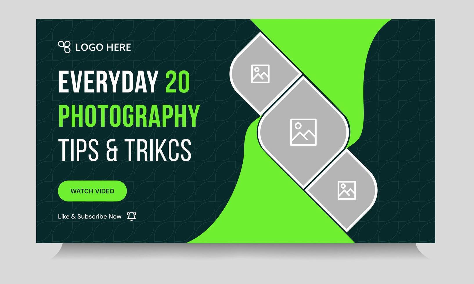 Tutorial photography daily tips and tricks thumbnail banner design, daily photography learning tips and techniques cover banner design, editable eps 10 file format vector