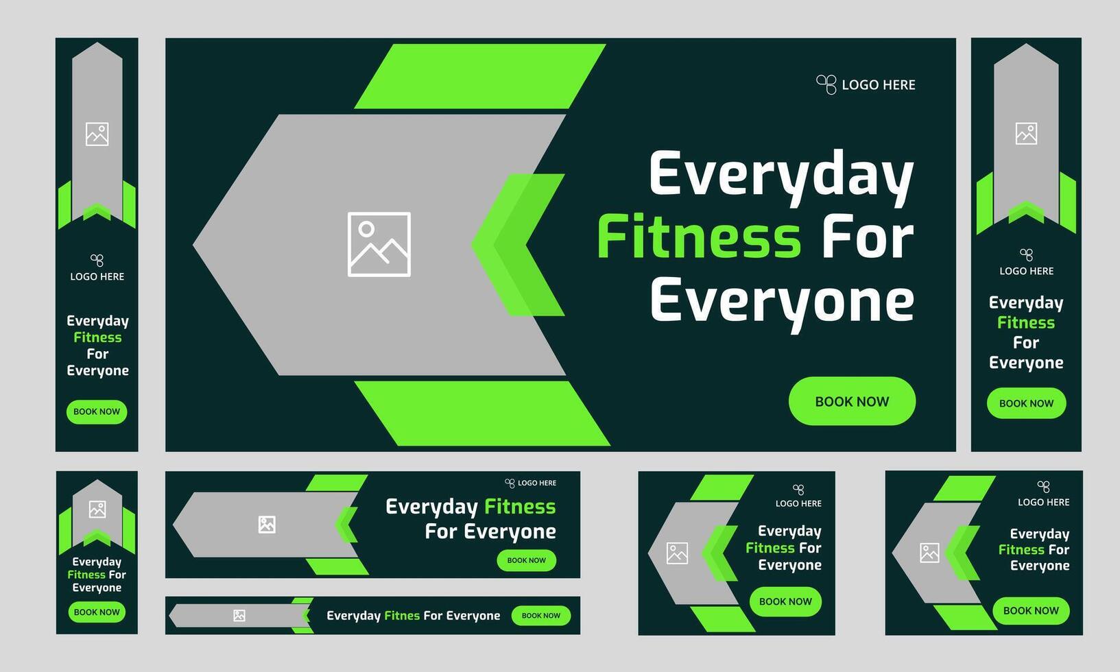 Best body fitness services web bundle banner design for social media post, daily exercise methods web set banner design, fully customizable eps 10 file format vector