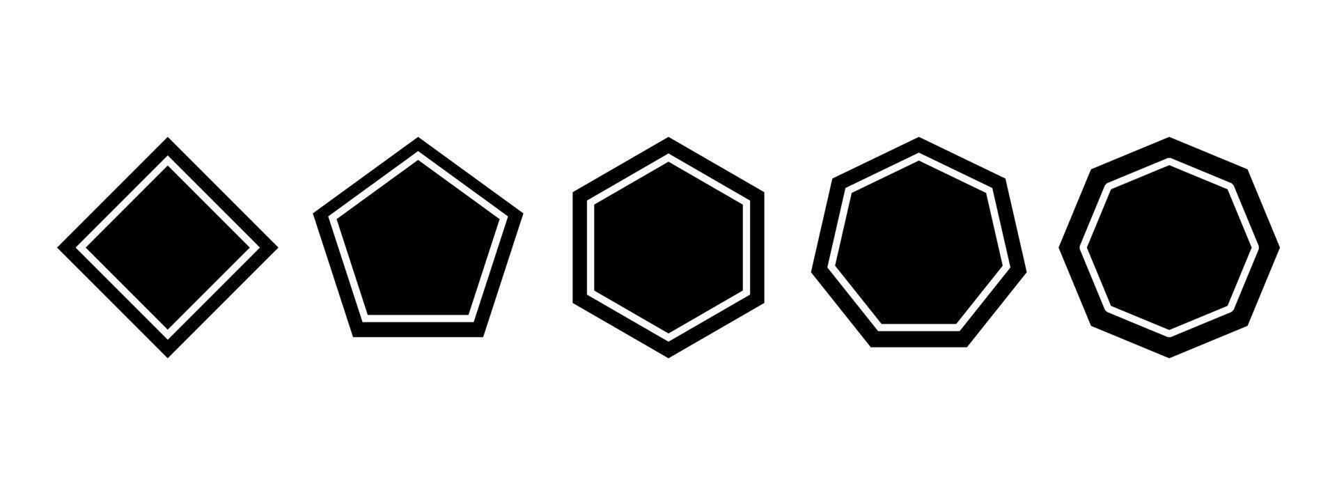 Icon set of pentagon, quadrangle, hexagon, heptagon shapes vector