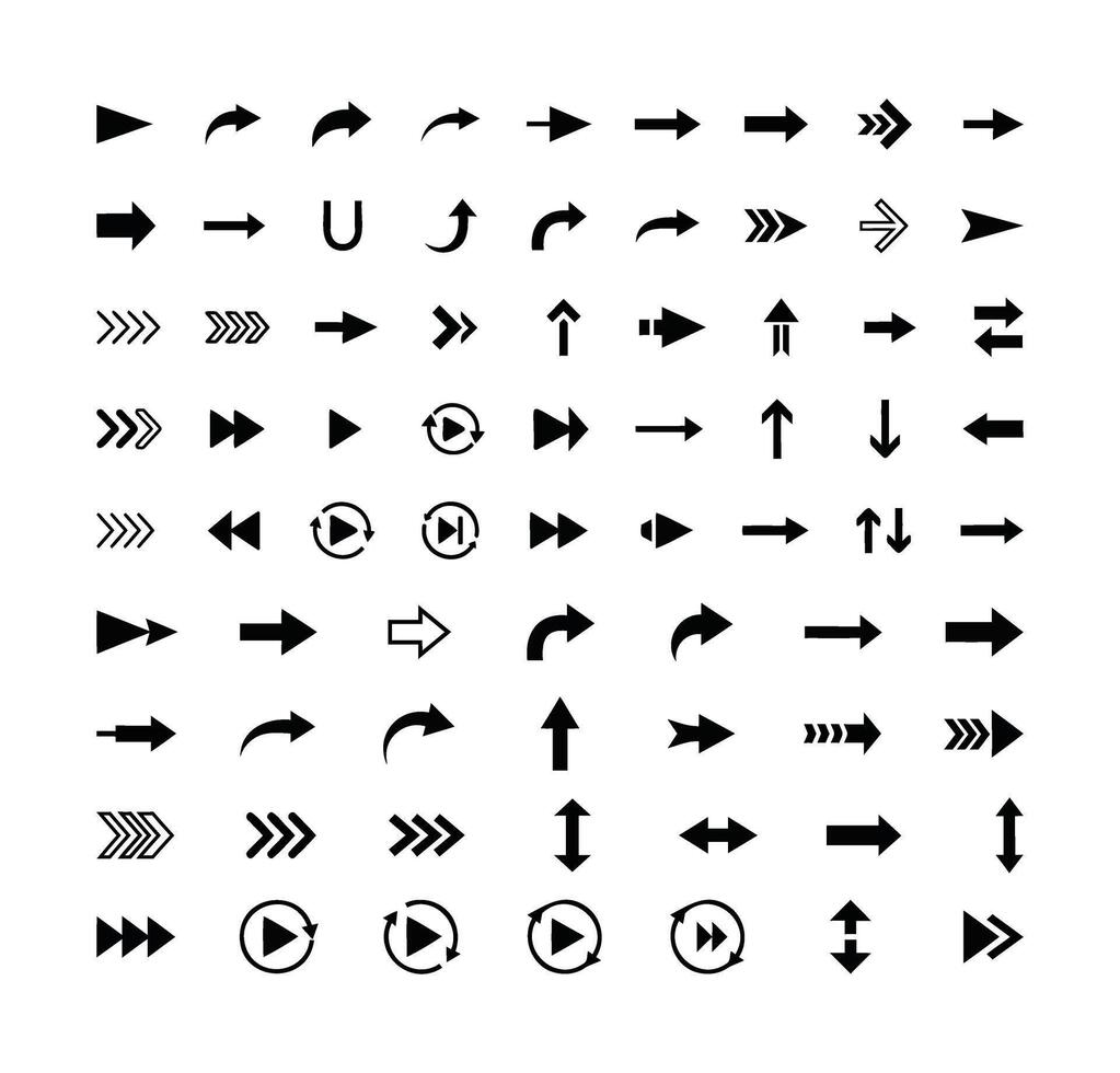 Extensive Arrow Icons Set Black Directional Navigation and Interface Symbols Collection vector