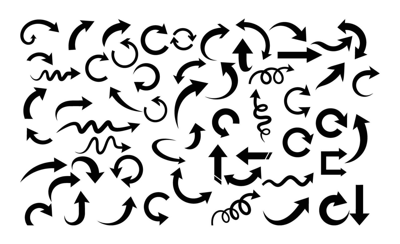 A Set of Hand Drawn Arrow Icons - Curved, Swirly, and Circular Arrow Collection vector