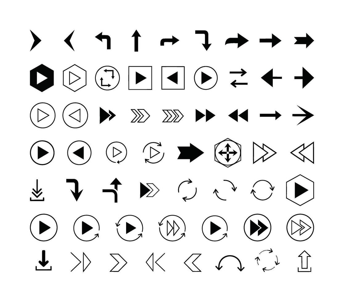 Multimedia Navigation and Direction Arrow Icons Set - Play, Pause, Loop, Download, and Refresh Symbols for Web and UI and UX Design vector
