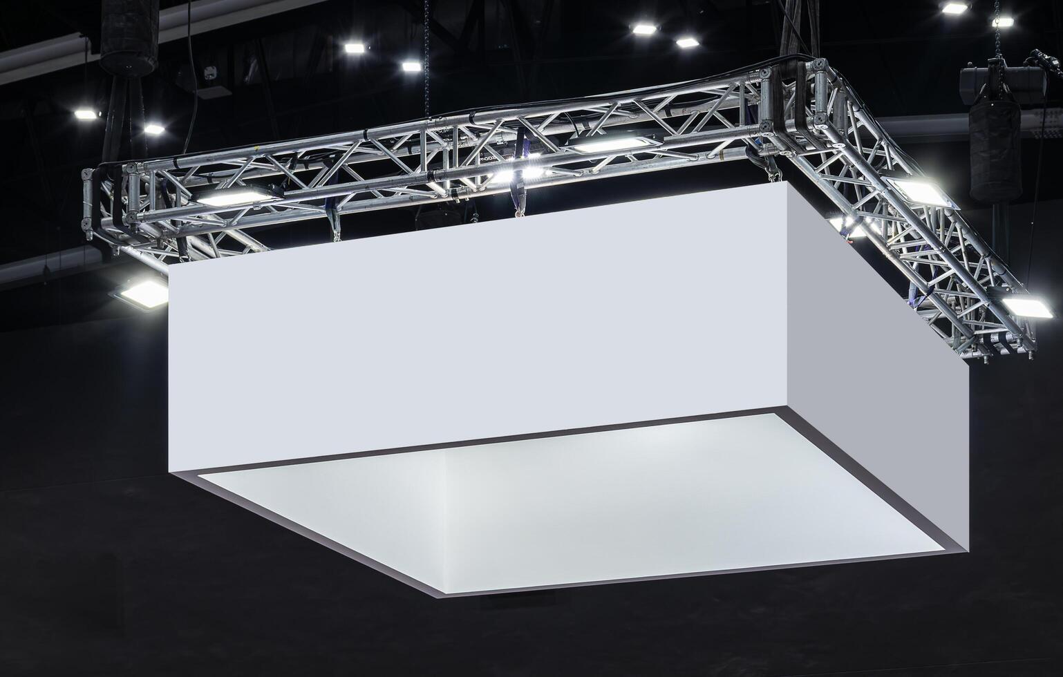 Mock up Hanging white indoor billboard with clipping path for mock up photo