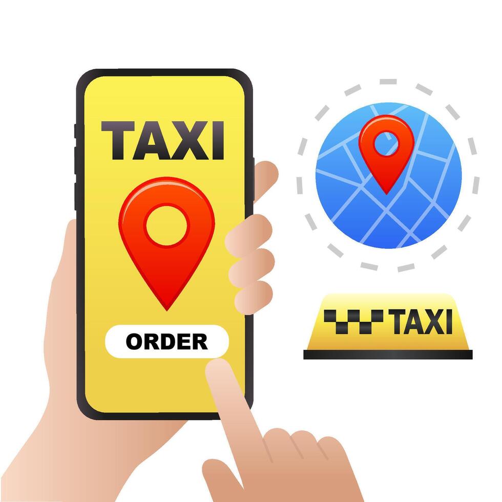 Ordering a taxi via smartphone flat illustration vector