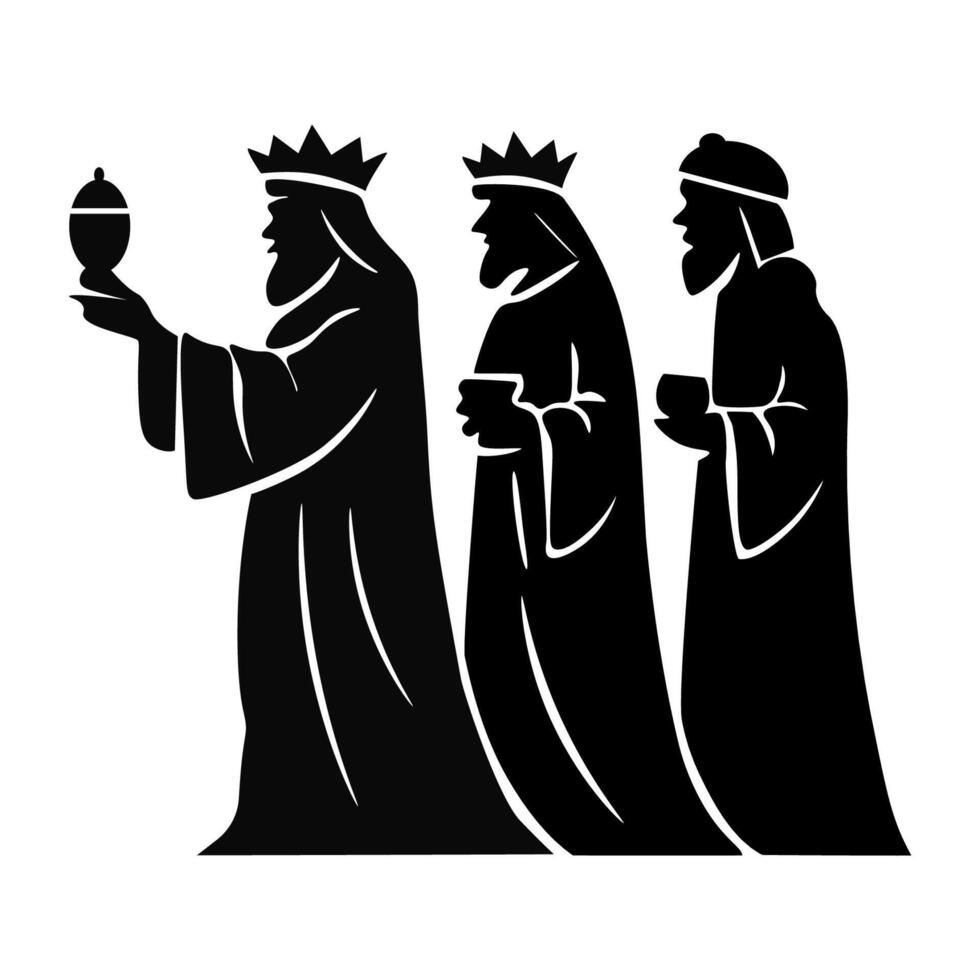 Silhouette of the wise men with gifts, Christmas illustration vector