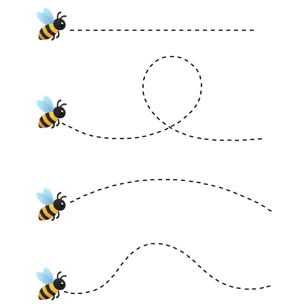Flying bees with dotted flight path set vector