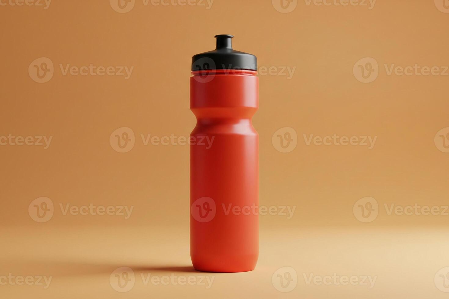 Red Sports Water Bottle Against a Neutral Background photo