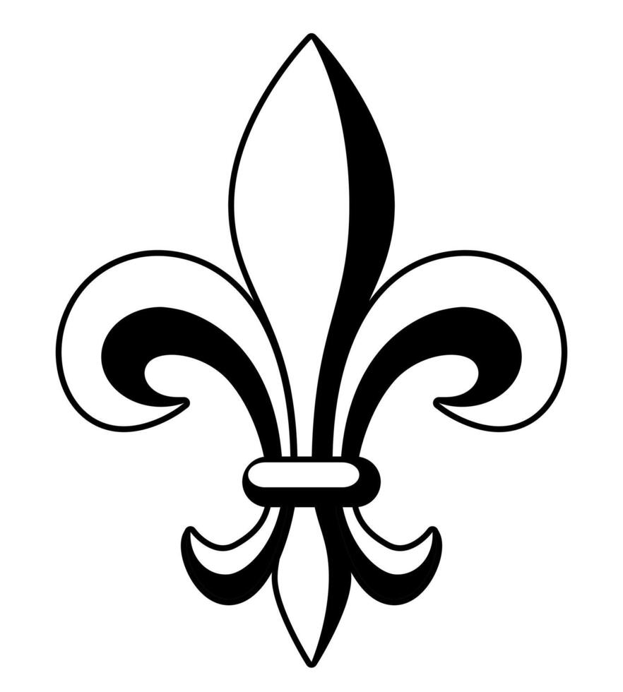 Fleur-de-lis, black and white silhouette illustration of Lily flower heraldic charge shape symbol Fleur de lys vector