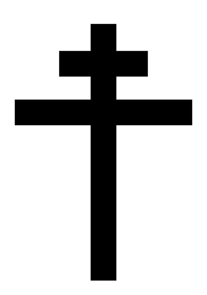 Patriarchal cross, black and white silhouette illustration of religious Christian cross shape, isolated on white background vector