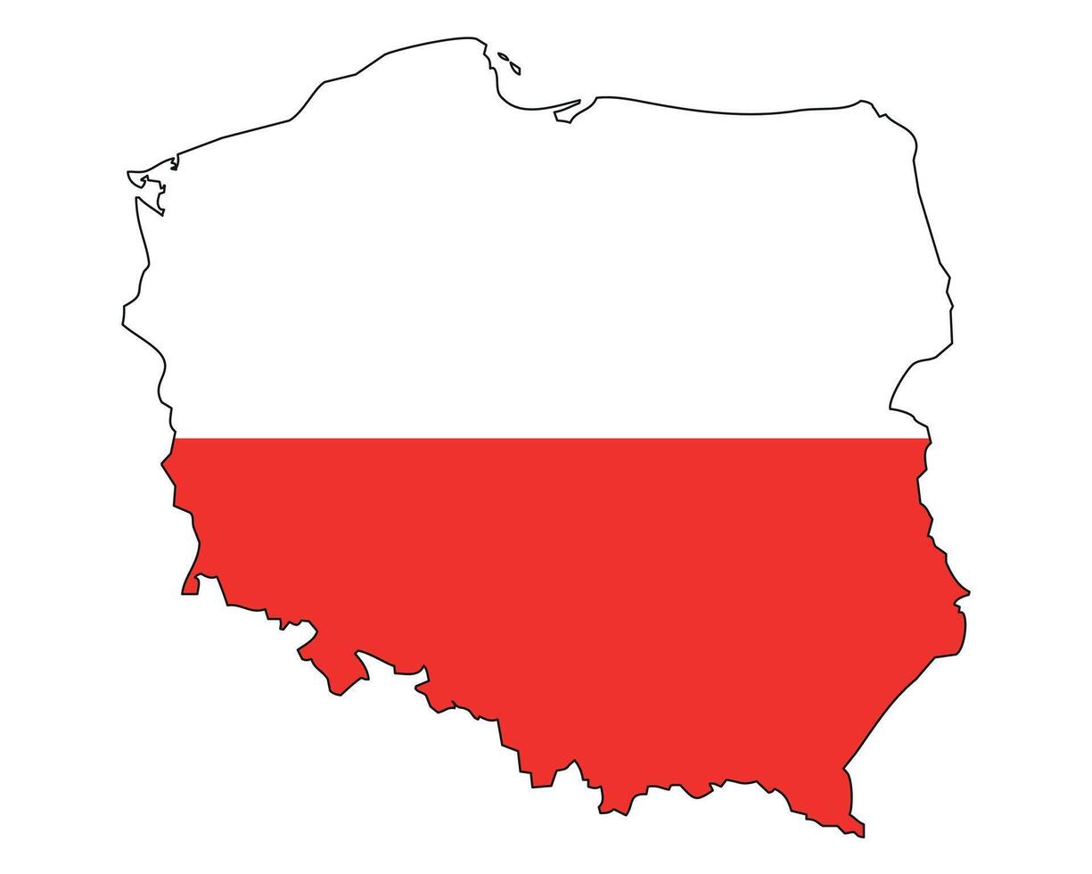 Poland map with flag - outline of a state with a national flag, white background, vector