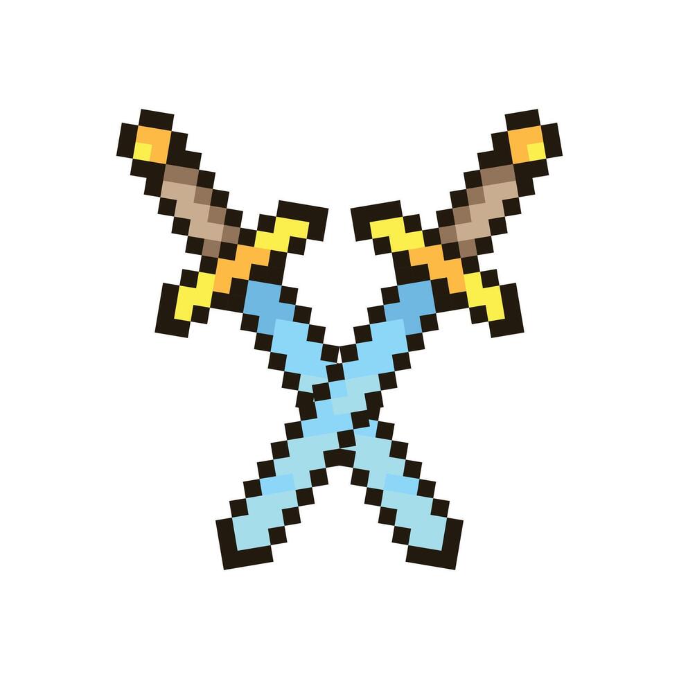 Colorful Simple Flat Pixel Art Crossed Swords vector