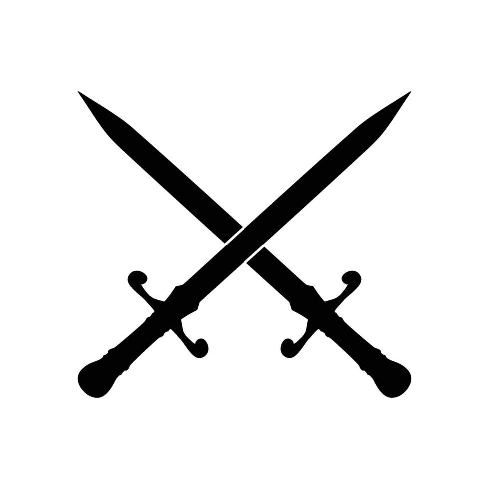 Silhouette Icon Featuring Two Crossed Medieval Swords vector