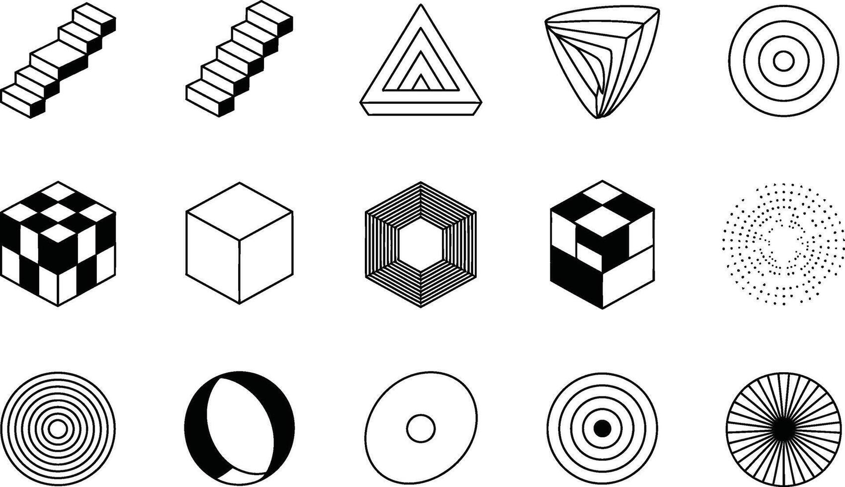 Black and White Geometric Shapes and Optical Illusions vector