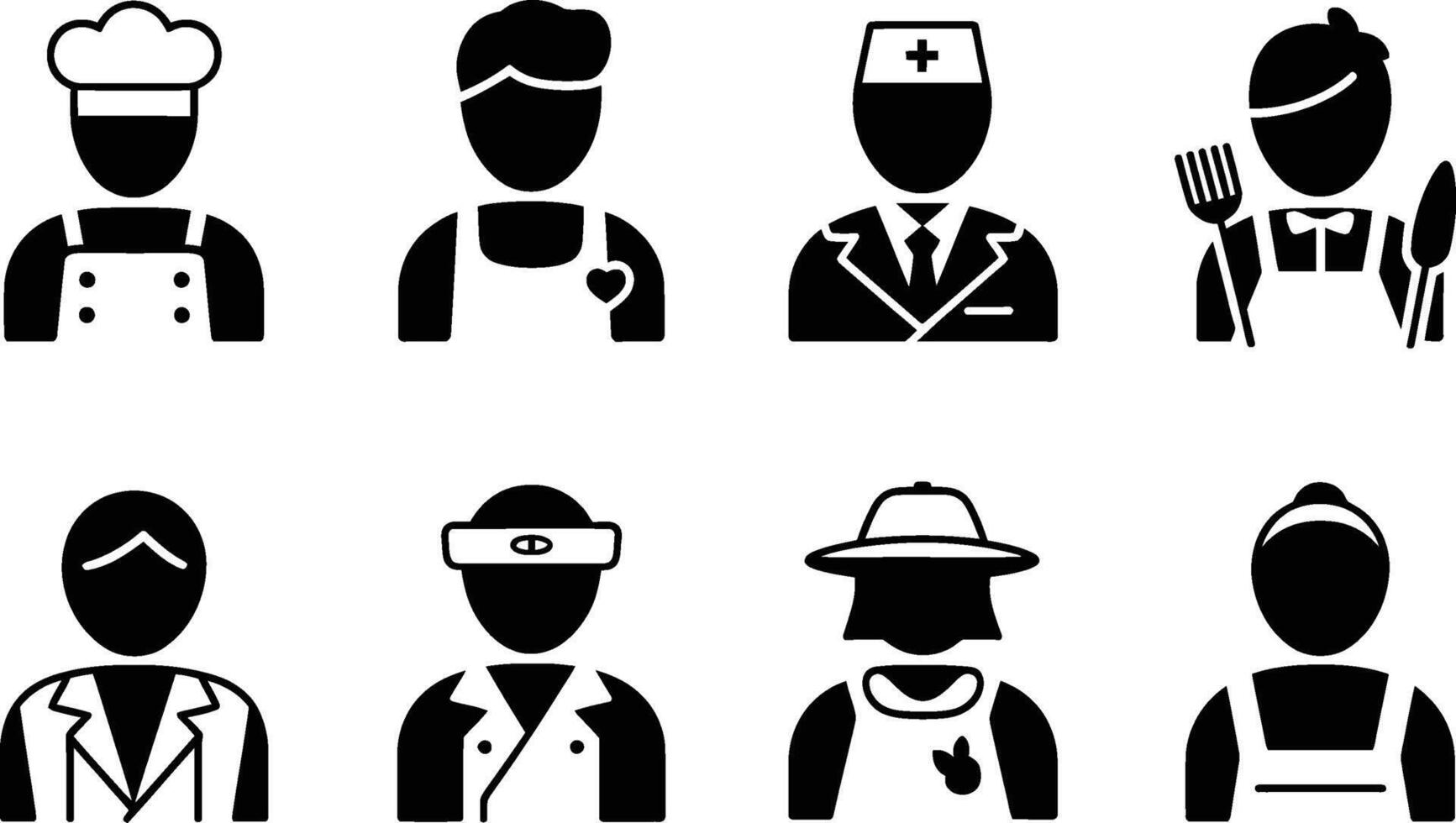 Black and White Icon Set of Various Professions and Occupations vector
