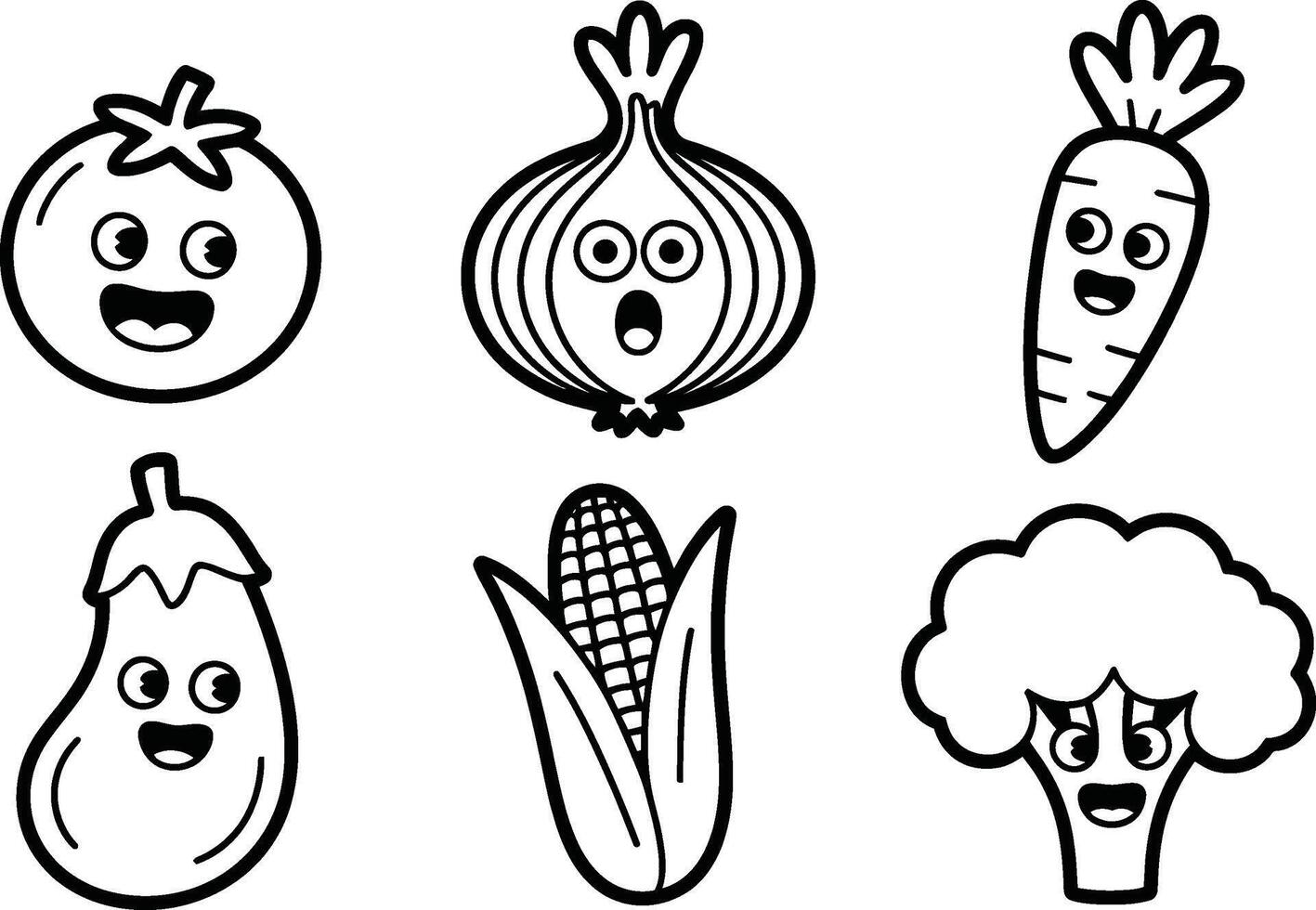 Cartoon Vegetables with Smiling Faces tomato onion vector