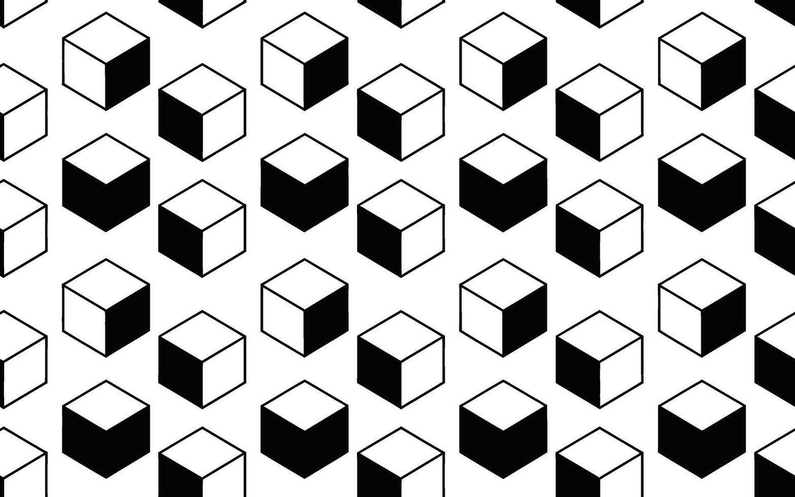 Black and White Isometric Cubes Pattern on White Background vector