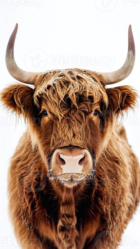 Highland Cow from Scotland on White Background. photo