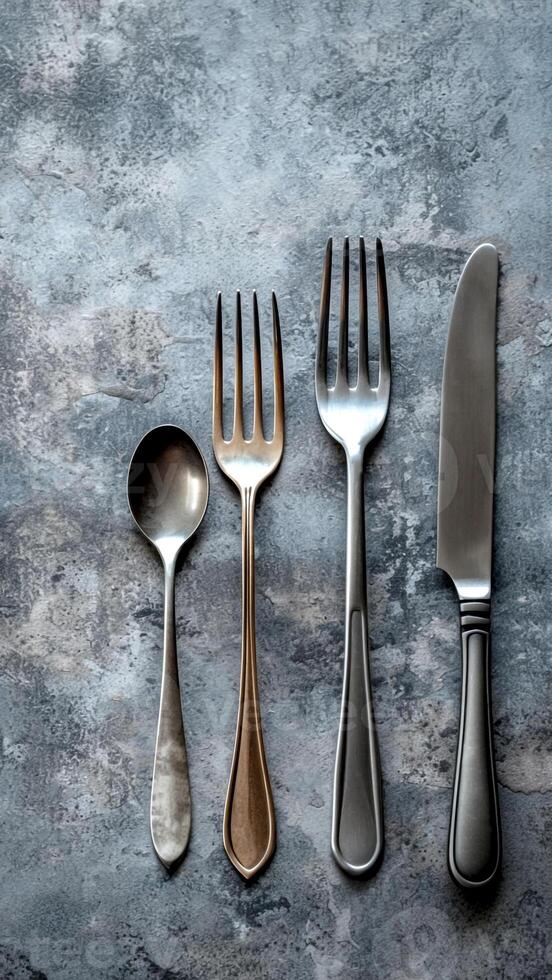 Forks and knife on a textured surface photo